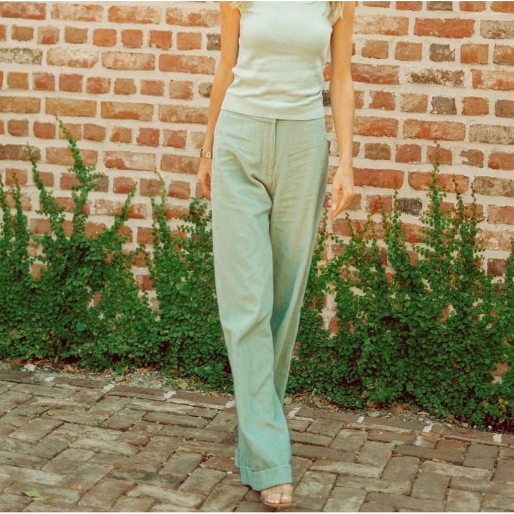 Julia Amory Julia Pant Cord Pistachio Green Wide Leg Cotton Trousers XL NEW